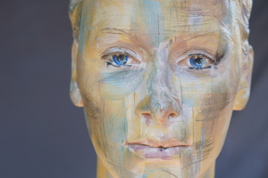 abstract painted portrait sculpture of Ellie